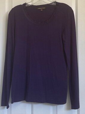 Women's Adrienne Vittadini Long Sleeve Purple Top T-Shirt Ribbon Collar Sz S